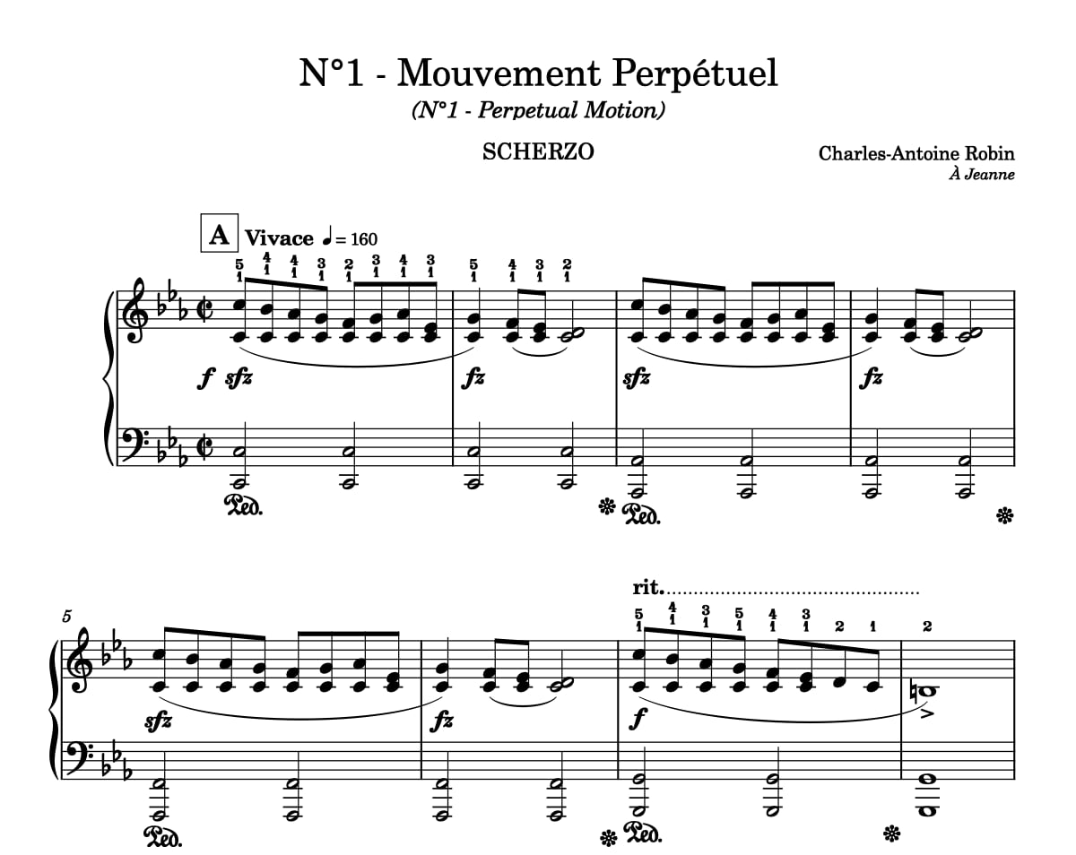 Mouvement Perpétuel — partition originale pour piano, première page