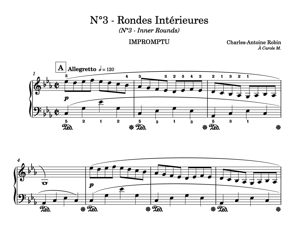 Rondes Intérieures — partition originale pour piano, première page