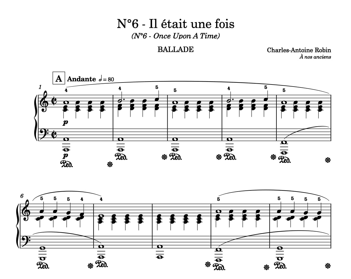 Il était une fois — partition originale pour piano, première page